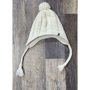 The North Face Fuzzy Earflap Beanie Knit Cap Hat White Ivory OS One Size Womens